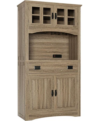 Farmhouse Kitchen Pantry, Storage Cabinet with Power Outlets