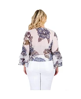 Plus Women's Floral Print Chiffon Flare Sleeve Blouse