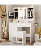 White Vanity Set with Mirror and Lights , Makeup Vanity Desk with Jewelry Armoire & Charging Station & 5 Drawers