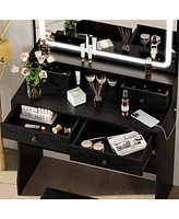 Vanity Desk Set with Led Lighted Mirror & Power Outlet