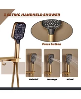 Luxury Thermostatic Shower System with Handheld Head Faucet Set Shelf and Hook Body Jets, Brushed