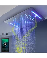 Chrome Luxury 4-Way Thermostatic Shower System with Led and Music Player Shower Faucet Set with Handheld Shower Head and Body Jets