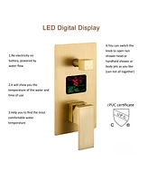 Brushed Gold Wall Mount Thermostatic Rain Shower System with Handheld Shower Shower System with Side Body Jets and Digital Display