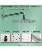 Luxury Shower System with Body Jets Balancing Valve Handheld Brass Rain Head, Matte Black