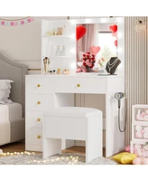 Vanity Desk with Mirror and Lights, Small Makeup Vanity Table with 5 Drawers