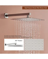 Brushed Nickel Wall Mount Thermostatic Rain Shower System with Handheld Side Body Jets and Digital Display