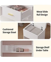 Makeup Table Vanity Desk Set with Lighted Mirror, Charging Station