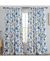 Hlc.me Scarlet Floral & Birds Patterned Window Back Tab Rod Pocket Curtains Bedroom