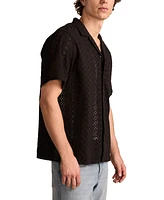 Lucky Brand Men's Short Sleeve Eyelet Camp Collar Shirt