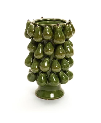 LuxenHome Green Ceramic Modern Pears 12.4-Inch Tall Vase