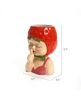 LuxenHome Lady Strawberries Ceramic 8.7-Inch Tall Sculpture Vase