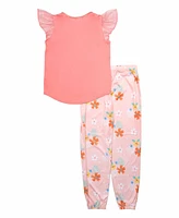 Moana Little and Big Girls Short Frilly Sleeves Jogger Bottom, 2-Piece Pajama Set