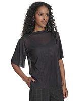 Calvin Klein Women's Mesh Elbow-Sleeve High-Neck Top