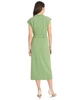 Donna Morgan Women's Belted Split-Neck Midi Dress