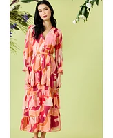 Donna Morgan Women's Floral-Print Belted Tiered Shirtdress