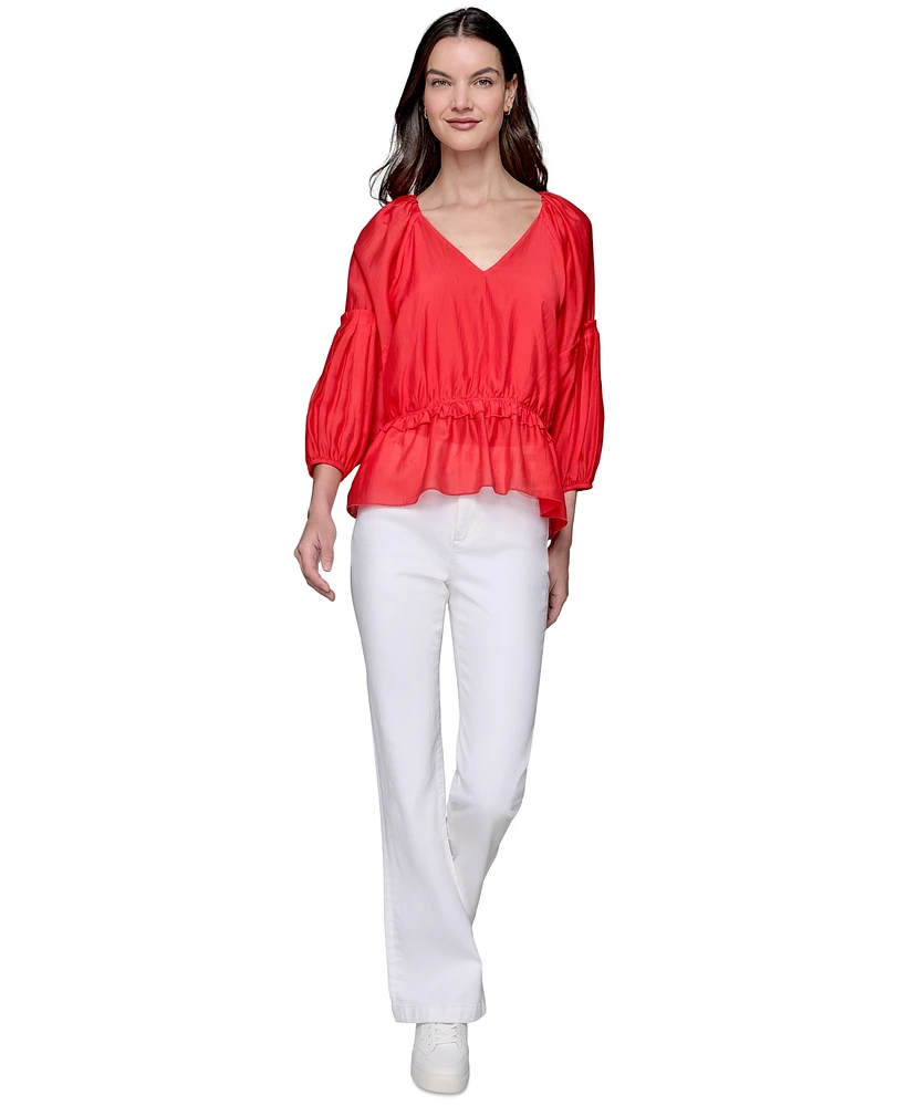 Karl Lagerfeld Paris Petite V-Neck Ruffled Peplum Top