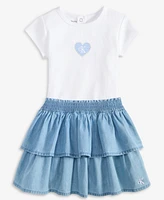 Calvin Klein Baby Girls Ribbed Logo Bodysuit & Denim Skirt, 2 Piece Set