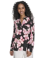 Calvin Klein Women's Printed Split-Neck Long-Sleeve Shirt