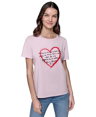 Karl Lagerfeld Paris Women's Heart Quote Crewneck Tee