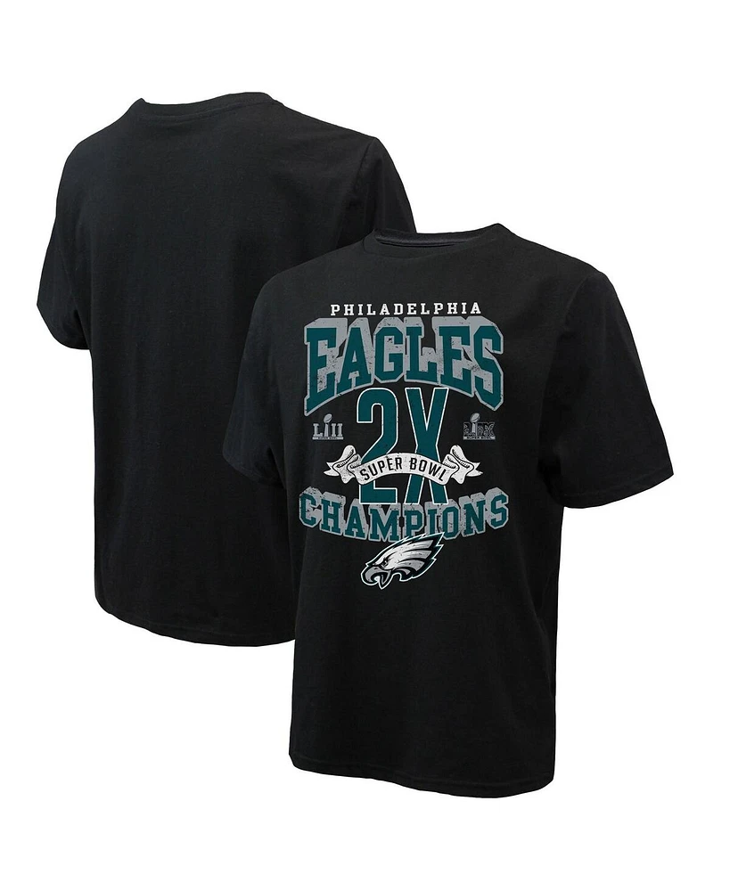 Majestic Threads Men's Black Philadelphia Eagles Two-Time Super Bowl Champions Yard Lines Heavyweight T-Shirt