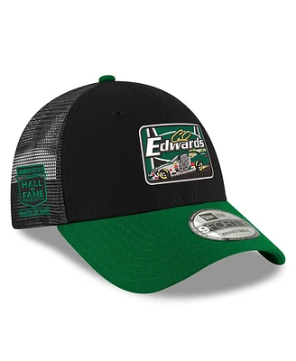 New Era Men's Black/Green Carl Edwards 2025 Nascar Hall of Fame 9FORTY Adjustable Trucker Hat