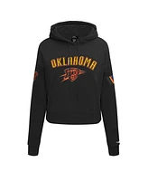 Pro Standard Women's Black Oklahoma City Thunder 2024/25 Edition Chenille Applique Cropped Pullover Hoodie