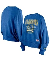 New Era Women's Royal Golden State Warriors Hardwood Classics Enzyme Wash Oversized Boxy Pullover Sweatshirt