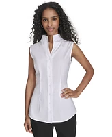 Calvin Klein Women's Sleeveless Button-Front Cotton Shirt