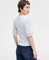 On 34th Women's Eyelet-Sleeve Rib-Knit Top, Exclusively at Macy's