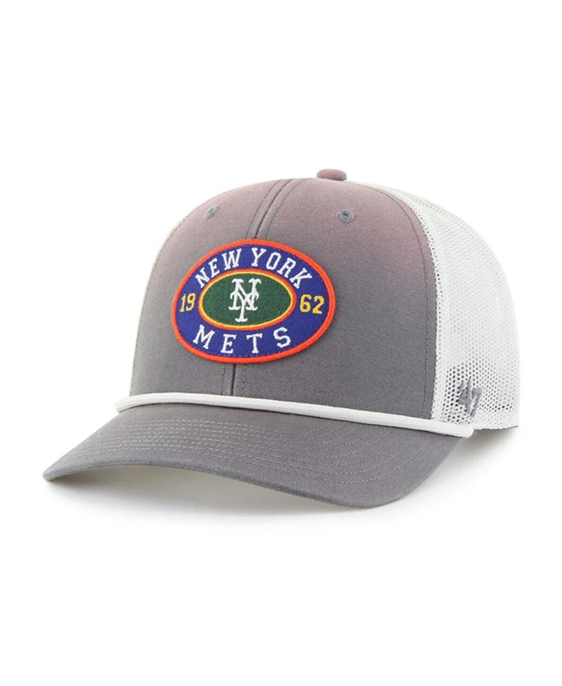 '47 Brand Men's Gray/White New York Mets Tide Sweep Rope Trucker Adjustable Hat