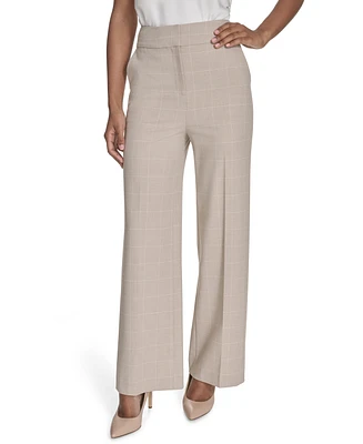Calvin Klein Women's Windowpane Print Wide Leg Pants