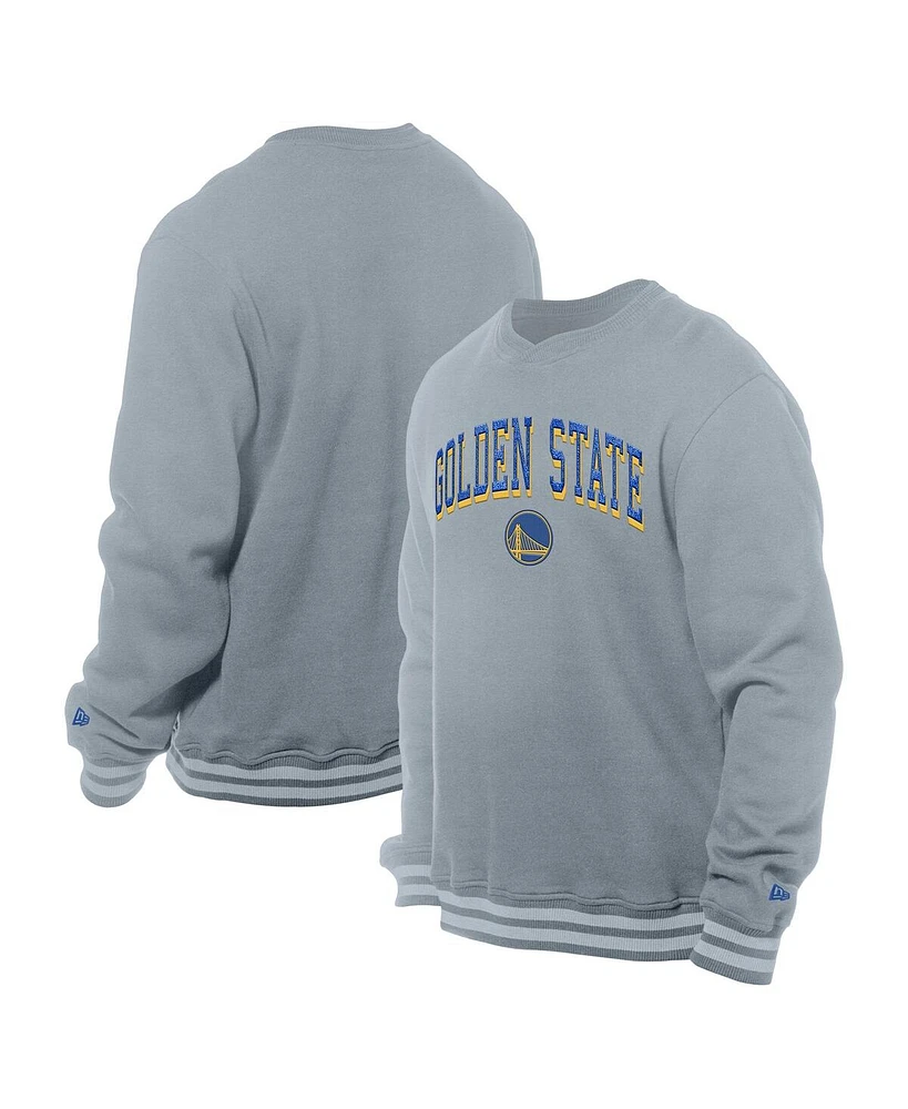 New Era Men's Gray Golden State Warriors Chenille Cross Over Pullover Sweatshirt