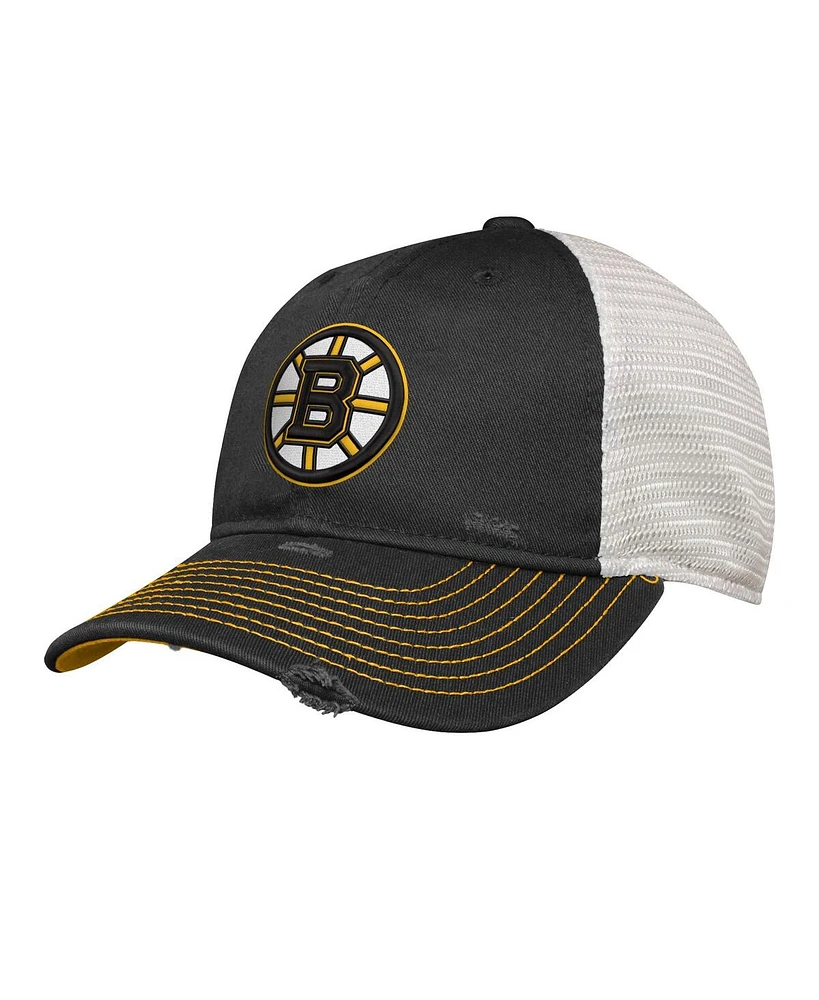 Outerstuff Big Boys and Girls Black Boston Bruins Slouch Trucker Adjustable Hat