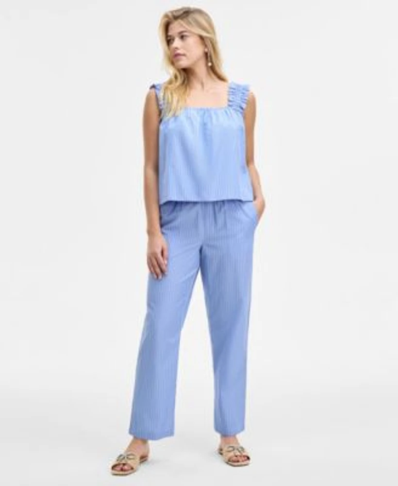 On 34th Womens Ruched Strap Striped Shirting Tank Easy Striped Pull On Pants Exclusively At Macys