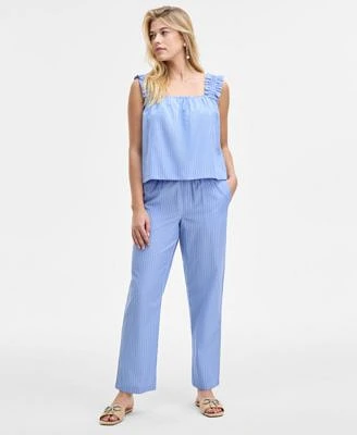 On 34th Womens Ruched Strap Striped Shirting Tank Easy Striped Pull On Pants Exclusively At Macys