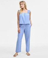 On 34th Womens Ruched Strap Striped Shirting Tank Easy Striped Pull On Pants Exclusively At Macys