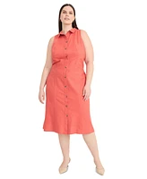 Maggy London Plus Linen-Blend Midi Shirtdress