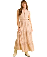 London Times Women's Striped Tiered Ruffle-Trim Maxi Dress