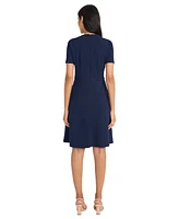Maggy London Women's Solid Asymmetric-Neck Flared Dress