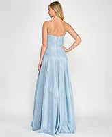 Crystal Doll Juniors' Rhinestone-Strap Glitter Gown