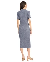 Luxely Women's Cotton Ribbed Button-Front Sweater Dress