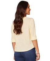 Democracy Petite 3/4-Sleeve Split Neckline Knit Top