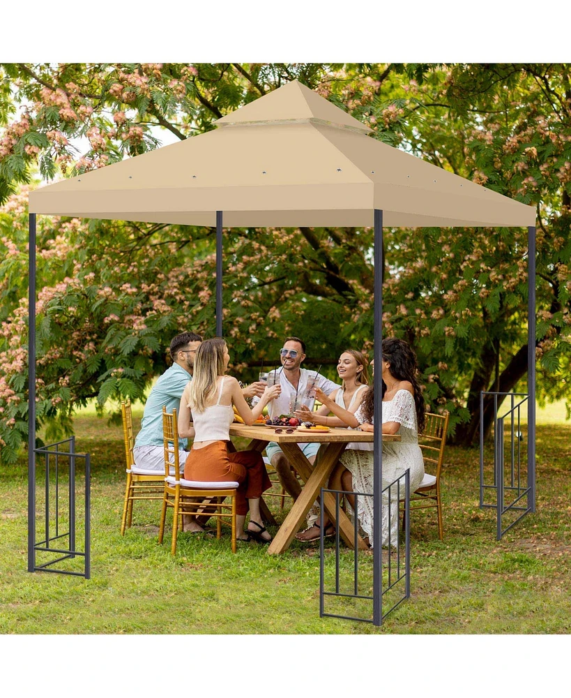 Yescom 8'x8' Pu Water Resistance Gazebo Canopy Replacement Top Cover UV30+ for Dual Tier Outdoor Patio Backyard Beige