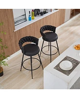 Dyhome 28 inch Bar Stools Set of 6, Modern Counter Height Stools, 360 Swivel Suede Fabric Stool Chairs with Woven Back and Footrest for Kitchen Is