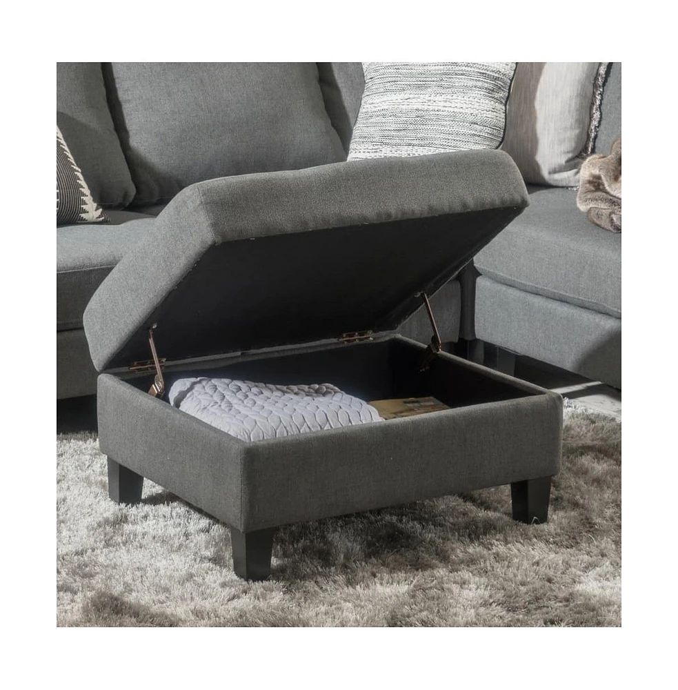 Tufted Storage Ottoman with Waffle Stitching, Upholstered Footrest Hidden Storage-The Pop Home