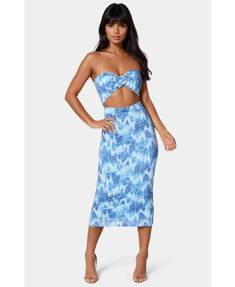 Bebe Women's Printed Front Cutout Midi