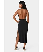 Bebe Women's High Neck Cowl Maci with Slit Dress