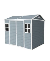 8 x 6 ft Resin Outdoor Storage Shed with Waterproof Floor, Windows, & Lockable Door