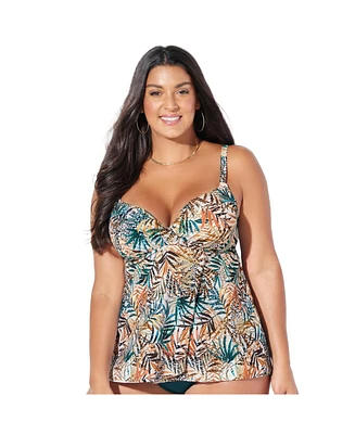 Swimsuits for All Plus Bra Faux Flyaway Underwire Tankini Top