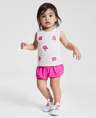 First Impressions Baby Girls Cotton Crochet Flower Top & Shorts, 2 Piece Set, Exclusively at Macy's